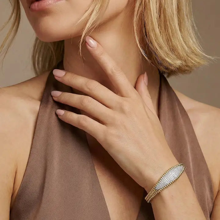 Two-Tone Cz Pave Chunky Bar Bangle