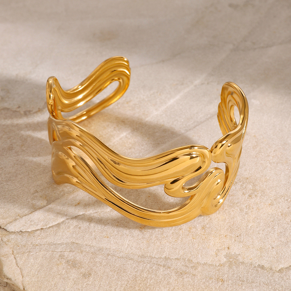 Anissa 18K Gold Plated Wavy Statement Bangle