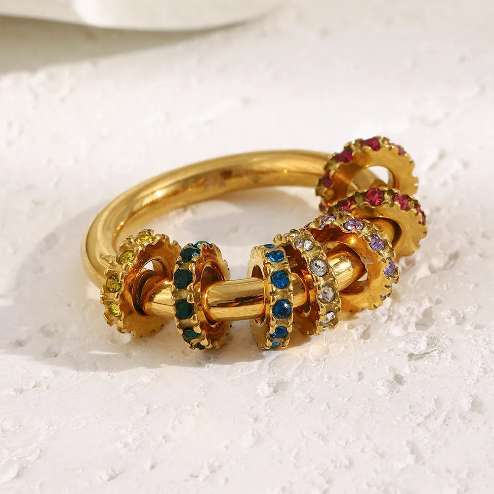 Tarnish-Free Stainless Steel Geometric Rainbow Carousel Ring