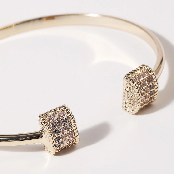 Cz Bar Edge Gold Plated Cuff Bangle Bracelet