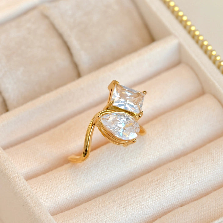Toi Et Moi Ring - Tarnish-Free Pear and Radiant Diamond Ring