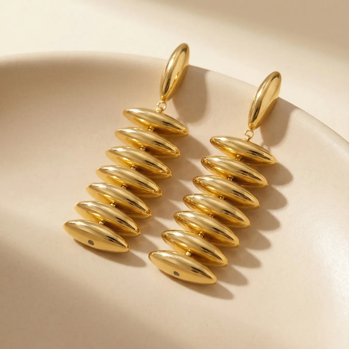 Tarnish-Free Stainless Steel Sculptural Ribbed Tier Statement Drops