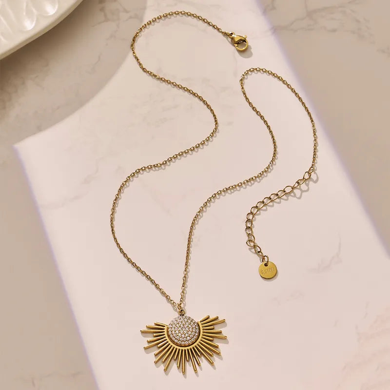 Zircon Micro-Pavé Stainless Steel Celestial Sun Medallion