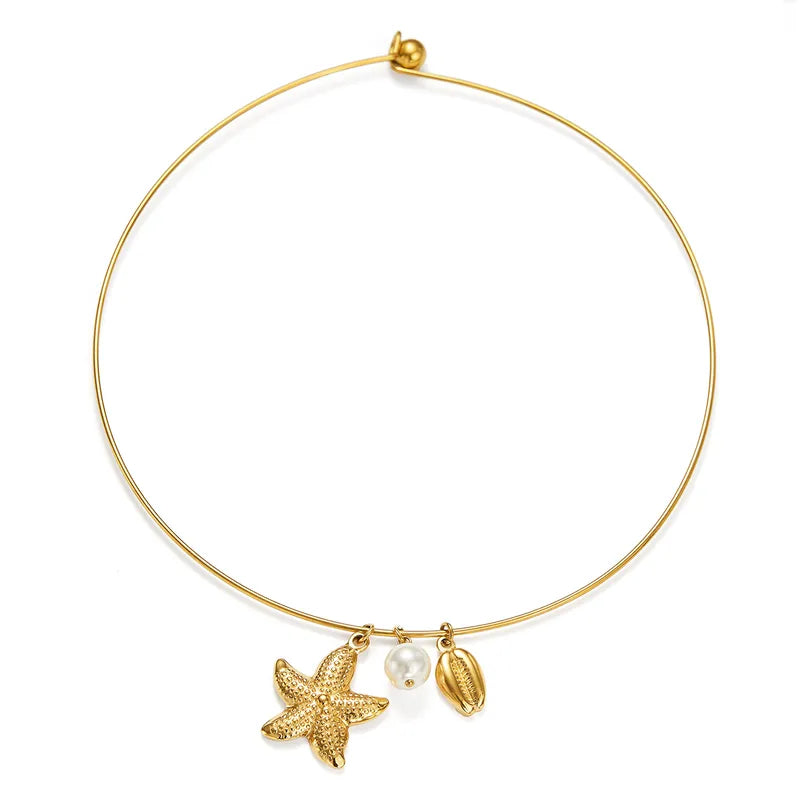 The Aegean Pearl & Shell Geometric Metal Choker