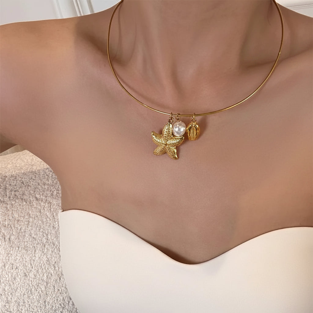 The Aegean Pearl & Shell Geometric Metal Choker