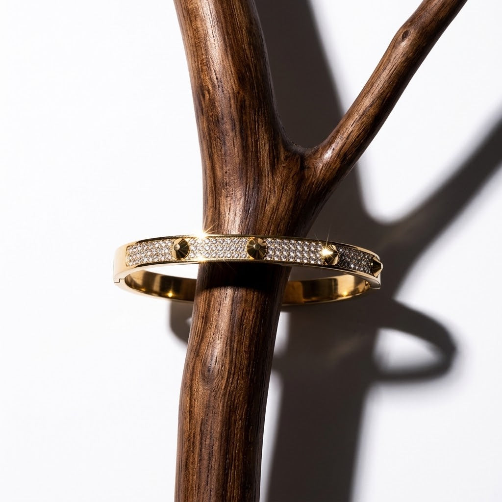 The Bold Horizon Rhinestone Studded Statement Bangle