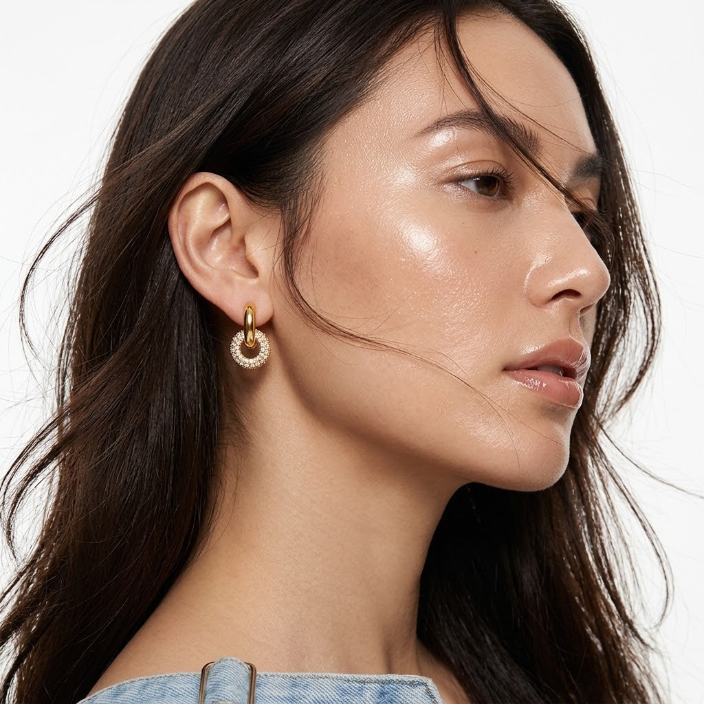 The Diana 18K Gold Plated Waterproof Crystal Chunky Hoops