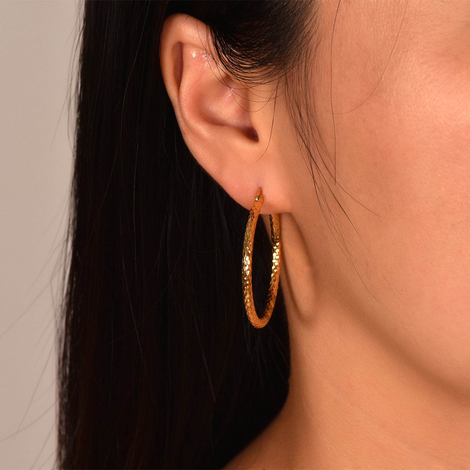 Aurelia 18K Gold Embossed Hoop Earrings