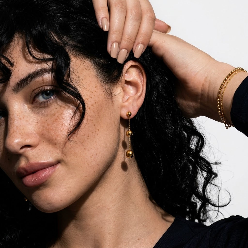 The Elena 18K Gold Plated Ball Drop Earrings