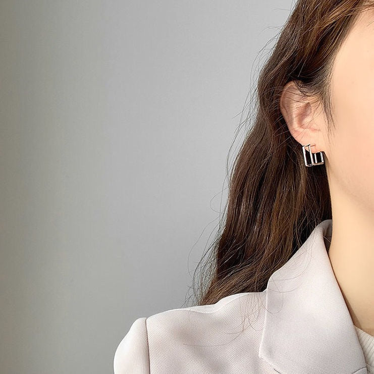 Aria Geometric Square Hoop Earrings - 14K Gold Finish Minimalist Design