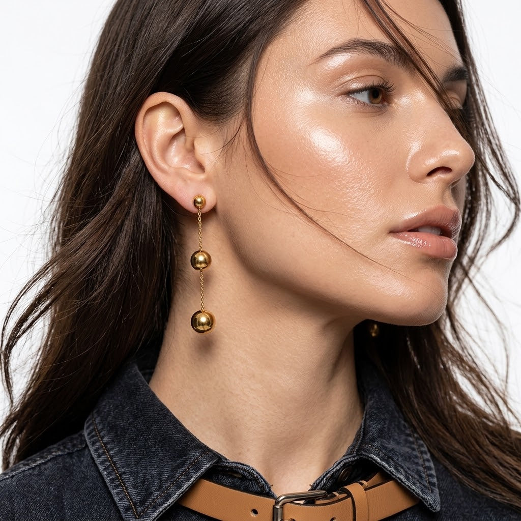 The Elena 18K Gold Plated Waterproof Ball Drop Earrings