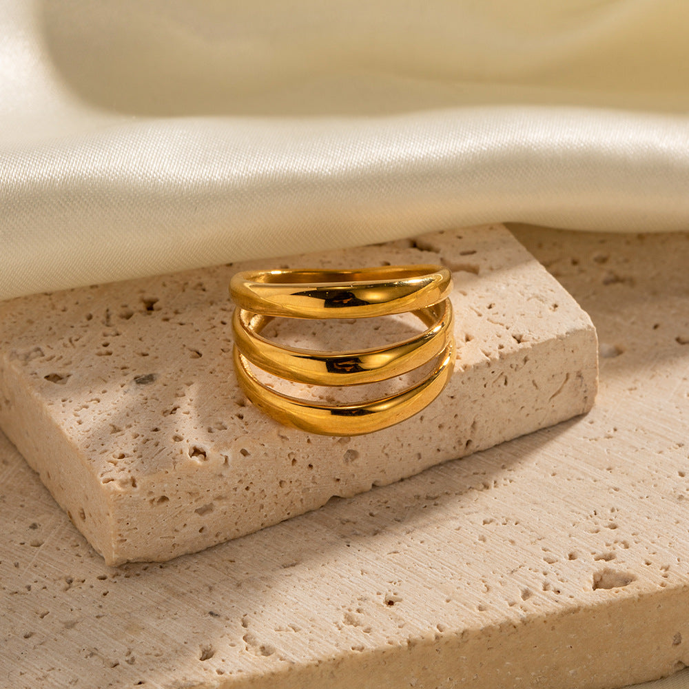 Chic Triple Band Statement Ring - Tarnish-Free Stainless Steel