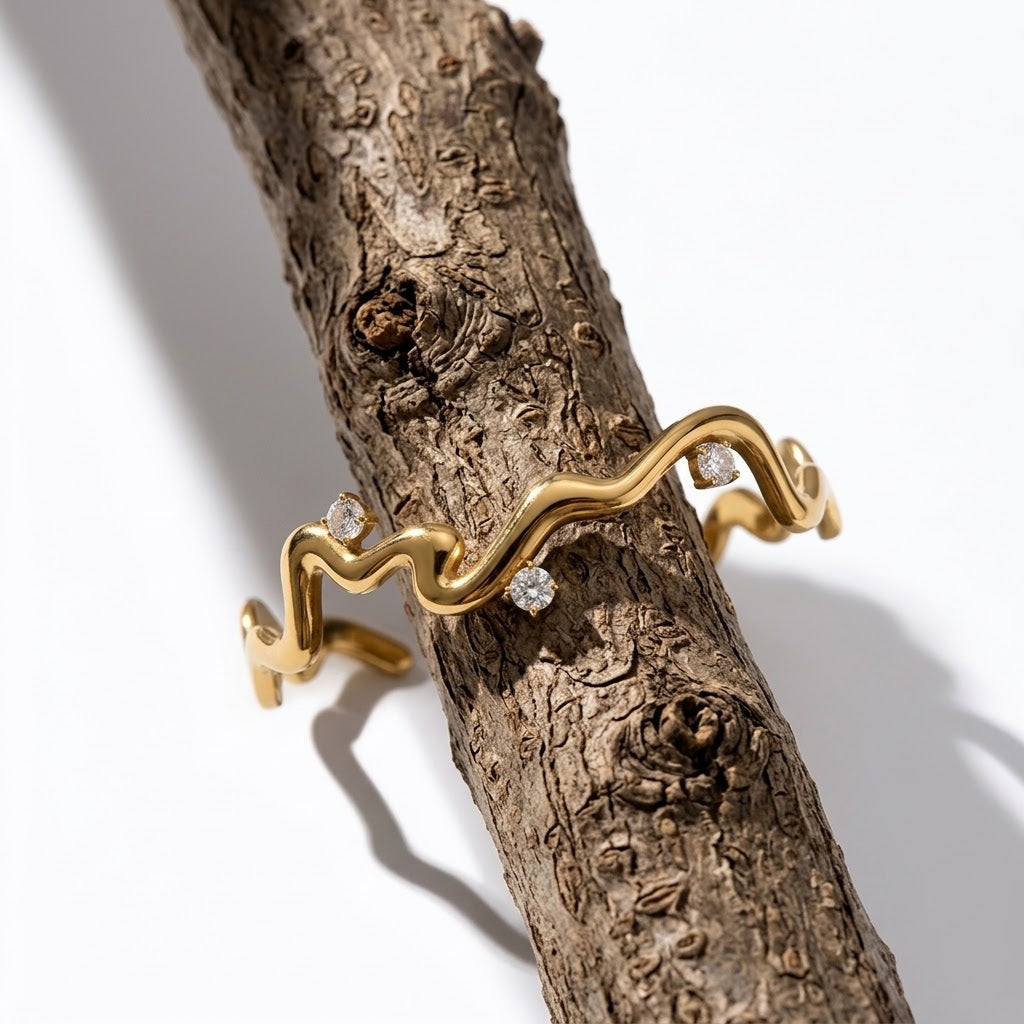 The Riviera Abstract Undulating PVD Coated Statement Band