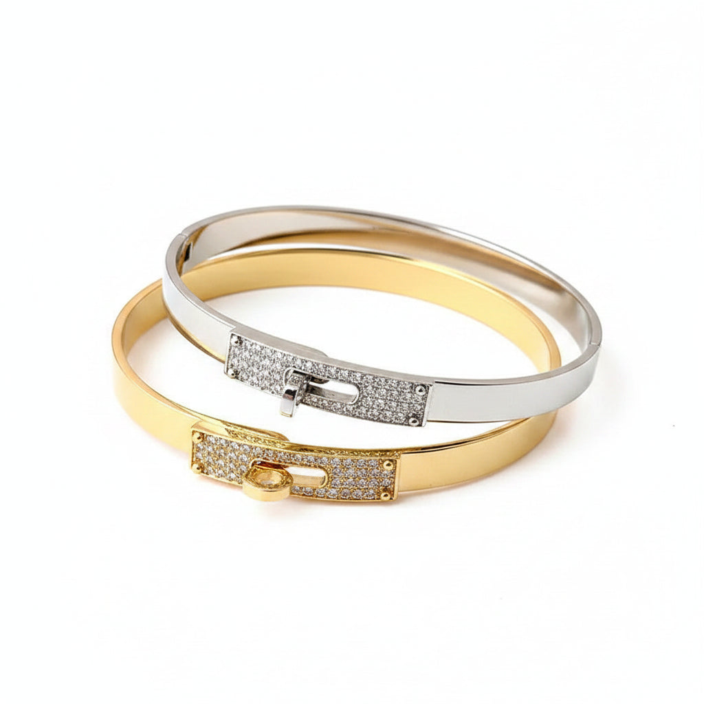 The Parisienne PVD Gold Pavé Lock Bangle