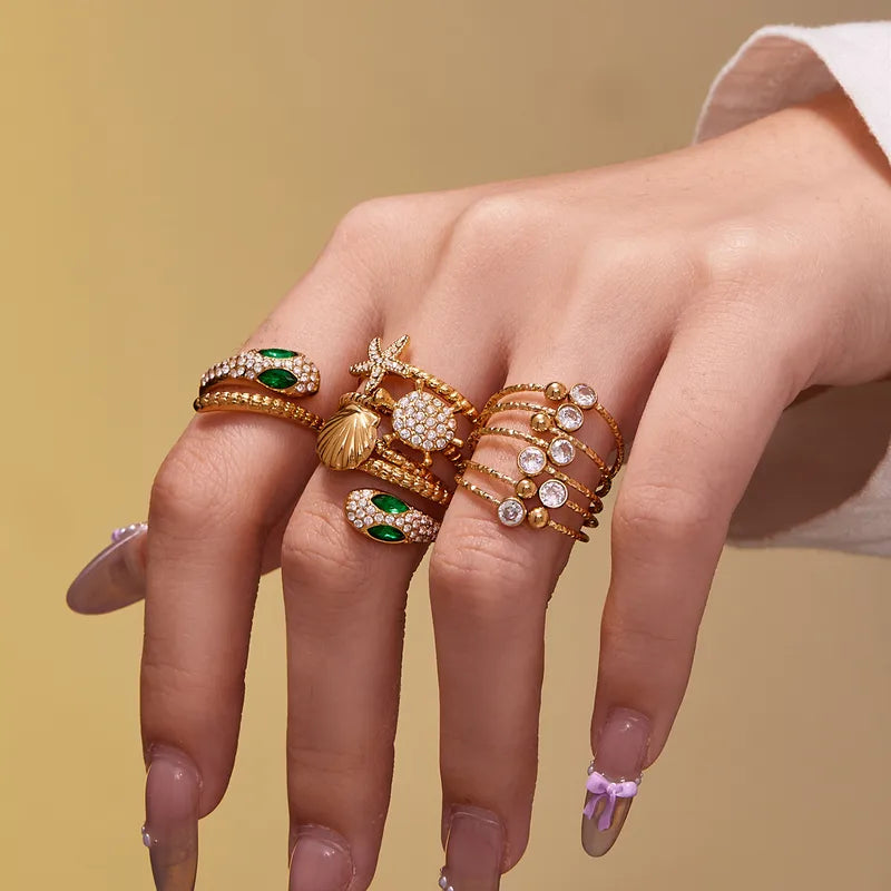 Tarnish-Free Stainless Steel Geometric Zircon Ocean-Inspired Index Ring
