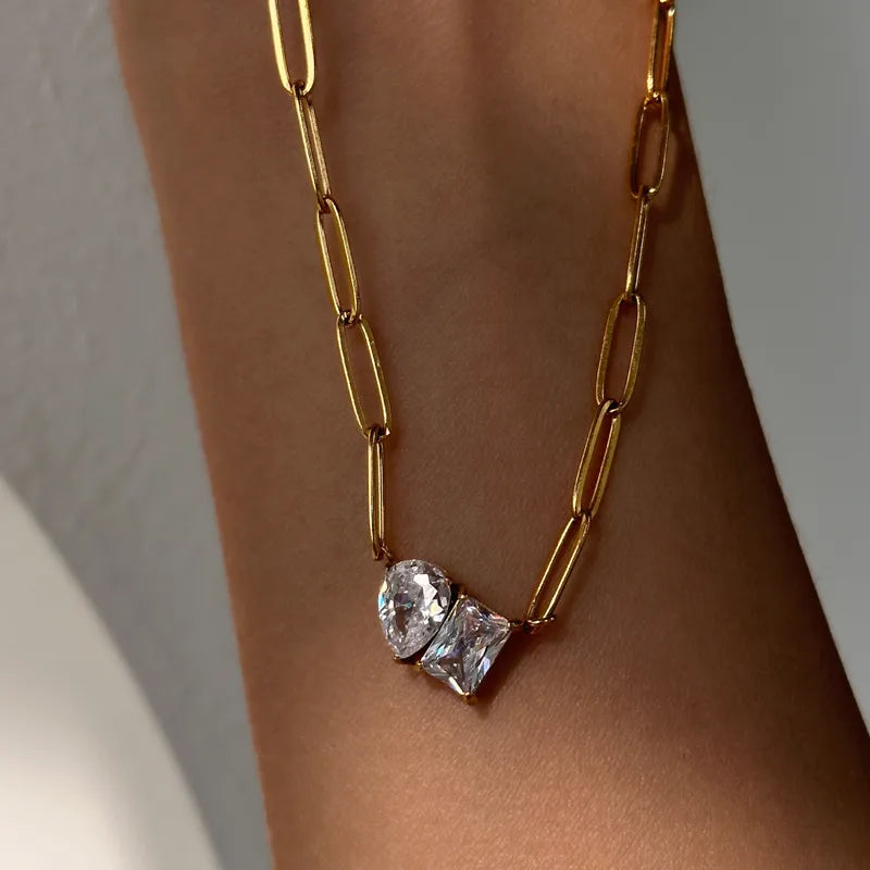 Tarnish-Free Stainless Steel Toi et Moi Asymmetric Choker
