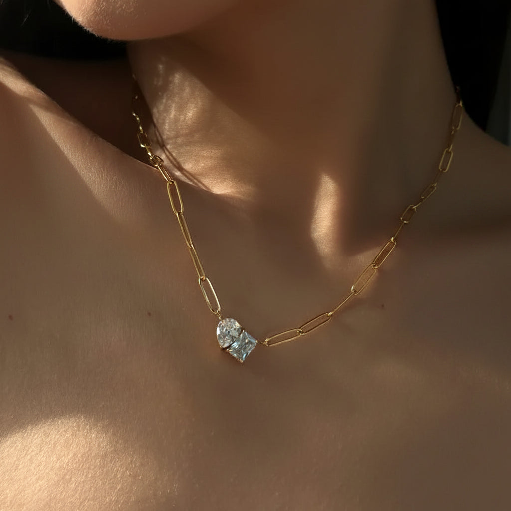 Tarnish-Free Stainless Steel Toi et Moi Asymmetric Choker