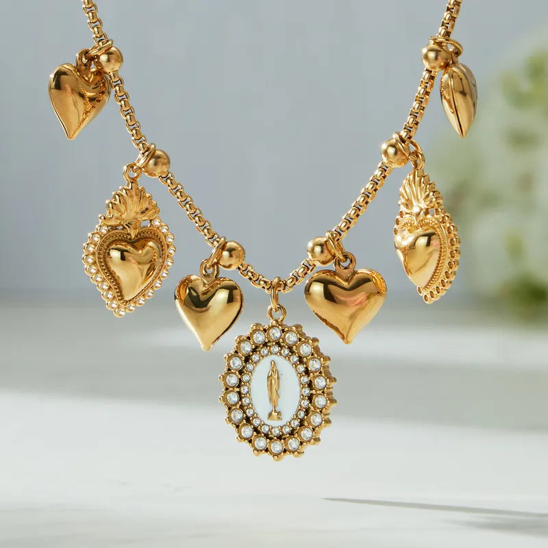The Milano Vintage Sacred Heart & Medallion Charm Necklace
