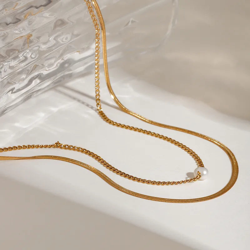 The Pearl Aurelia PVD Gold Layered Minimalist Chain Necklace