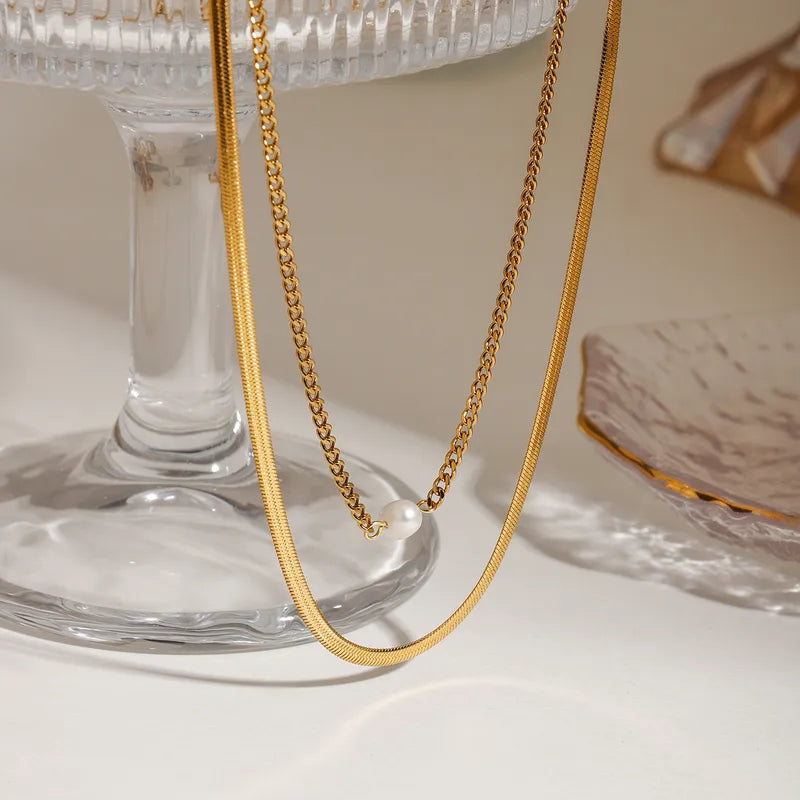 The Pearl Aurelia PVD Gold Layered Minimalist Chain Necklace