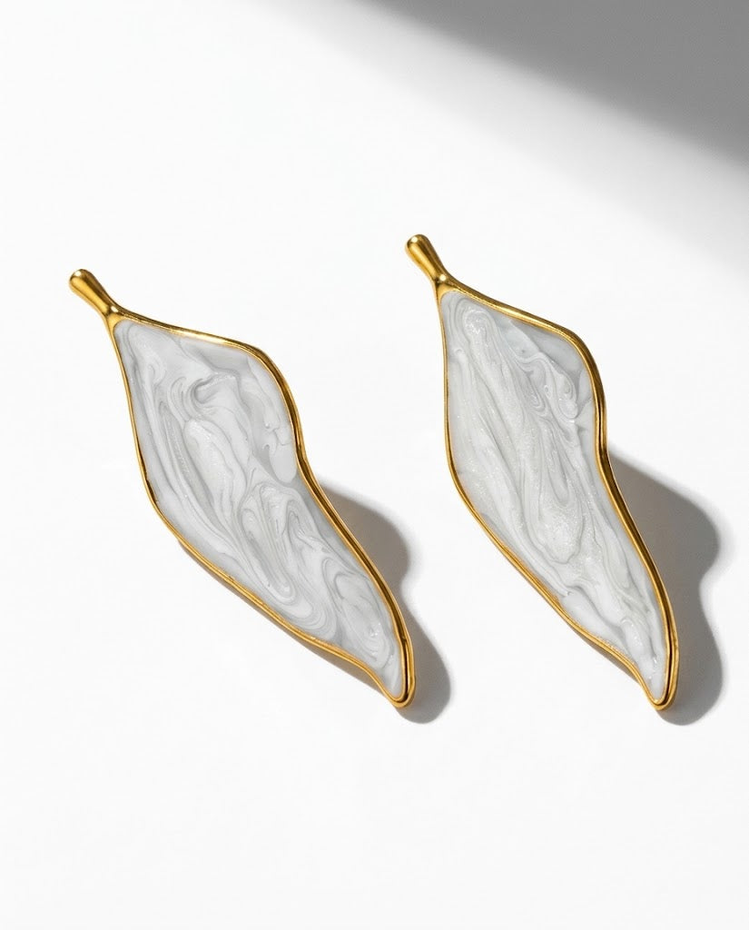 Stainless Steel Sculptural Wavy Leaf Statement Earrings