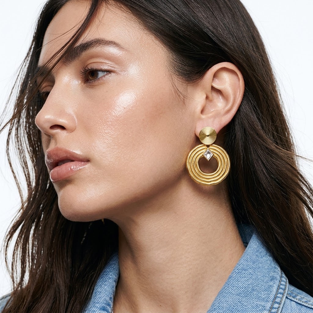 Tarnish-Free Stainless Steel Bold Embedded Zircon Hoop Earrings