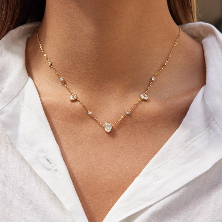 18K Stainless Steel Tarnish Free Cz Necklace