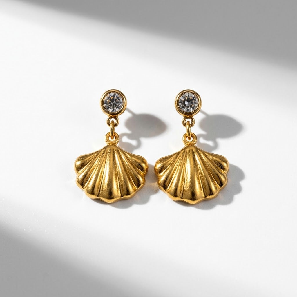 The Siren Crystal & Golden Shell Earrings