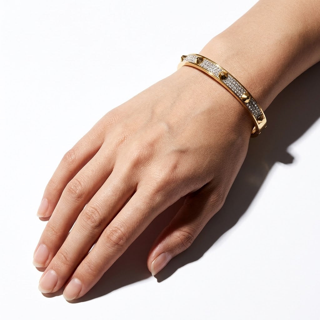 The Bold Horizon Rhinestone Studded Statement Bangle