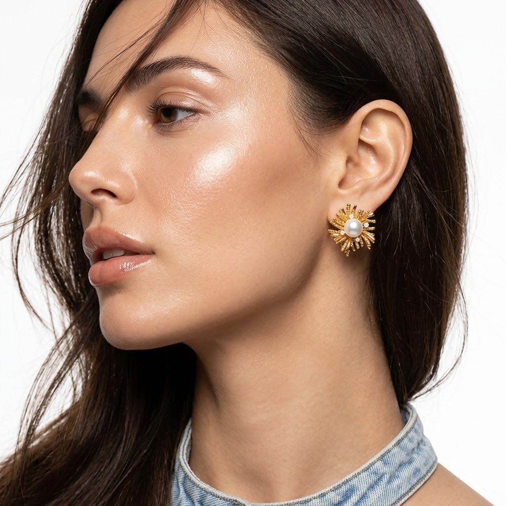 The Aurelia Waterproof Baroque Pearl Sunburst Studs