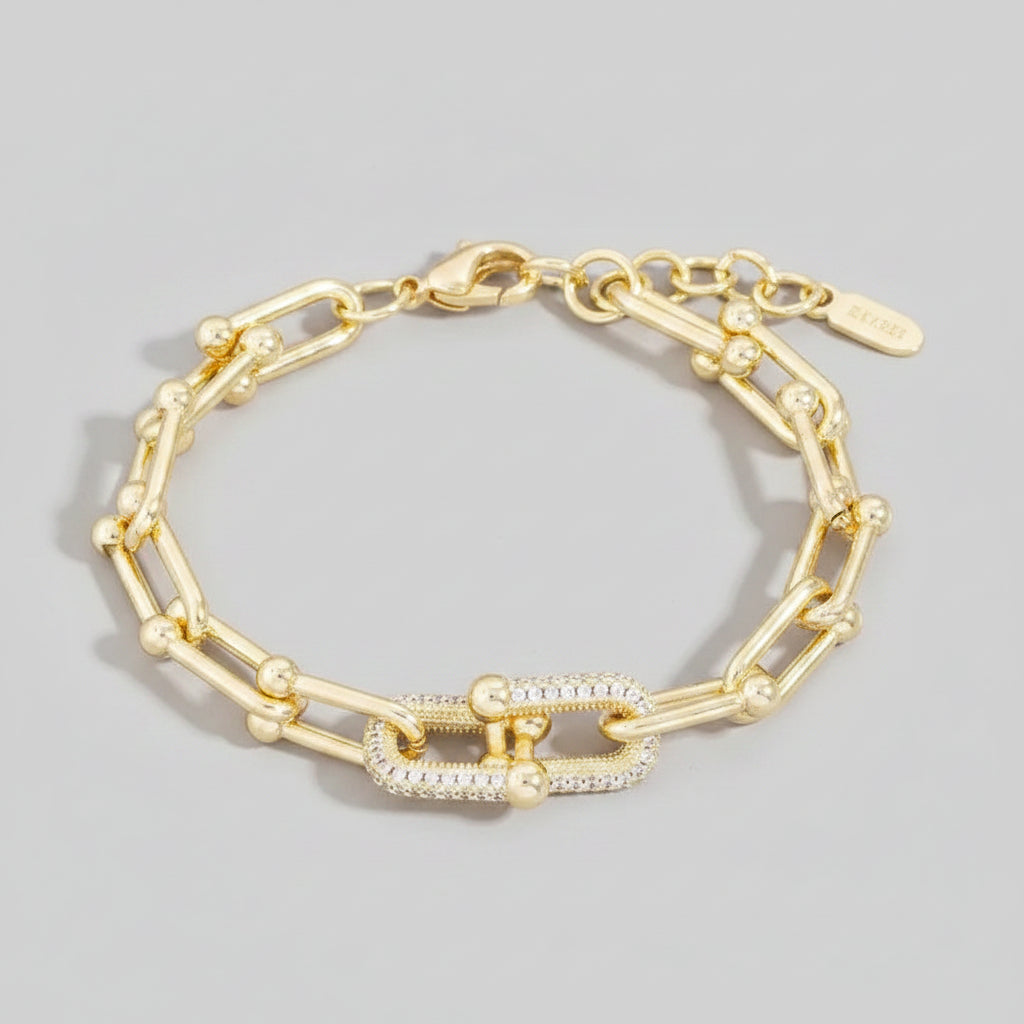 Gold Dipped Cz Pave U Link Chain Bracelet