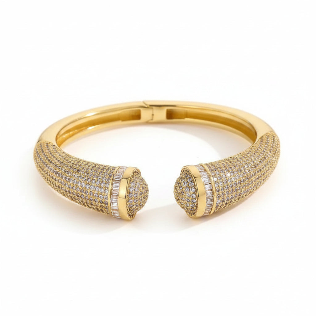 The Marquise 18K Gold Plated Full Pave Geometric Bangle