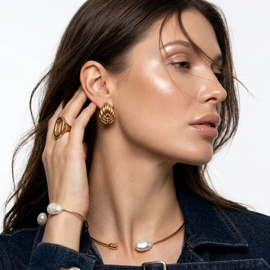 Tarnish-Free Stainless Steel Bold Spliced Shell Earrings