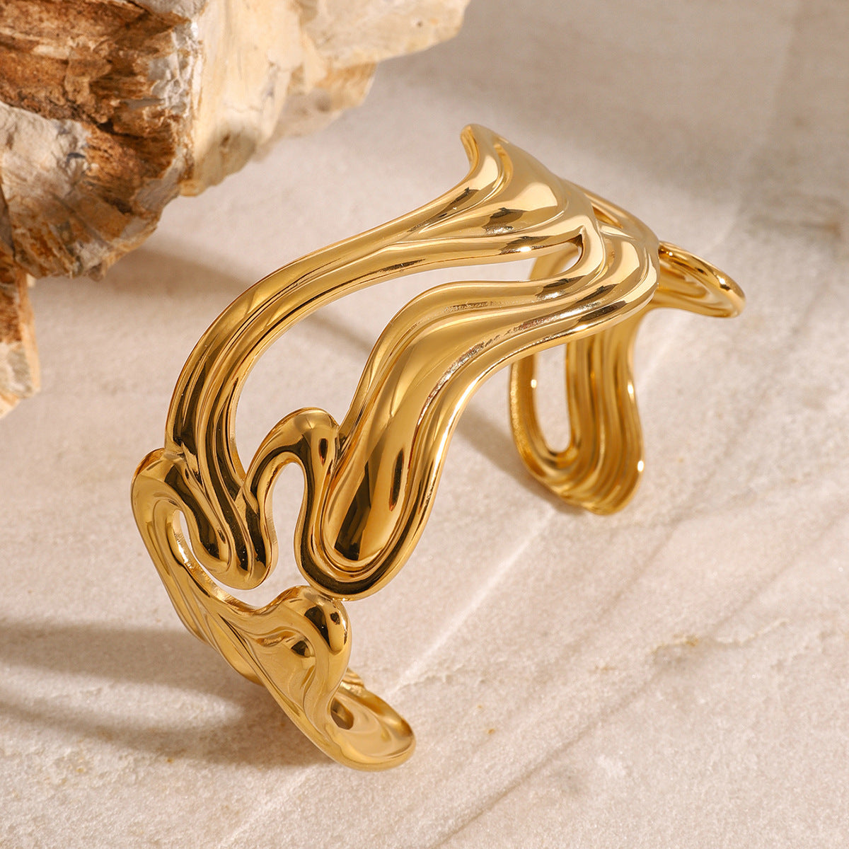 Anissa 18K Gold Plated Wavy Statement Bangle