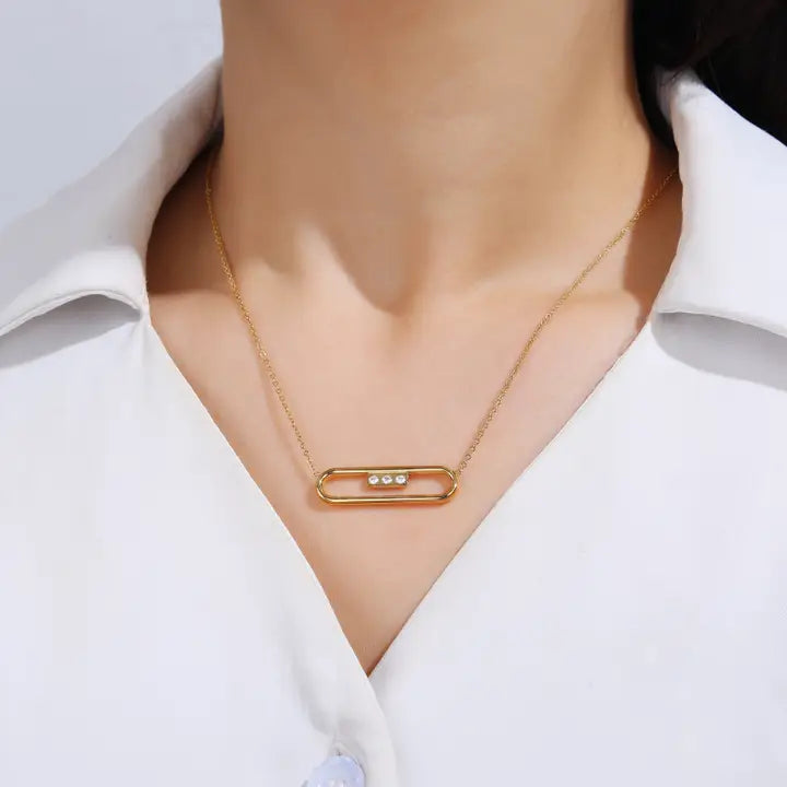Gold Pendant Necklace with Cz