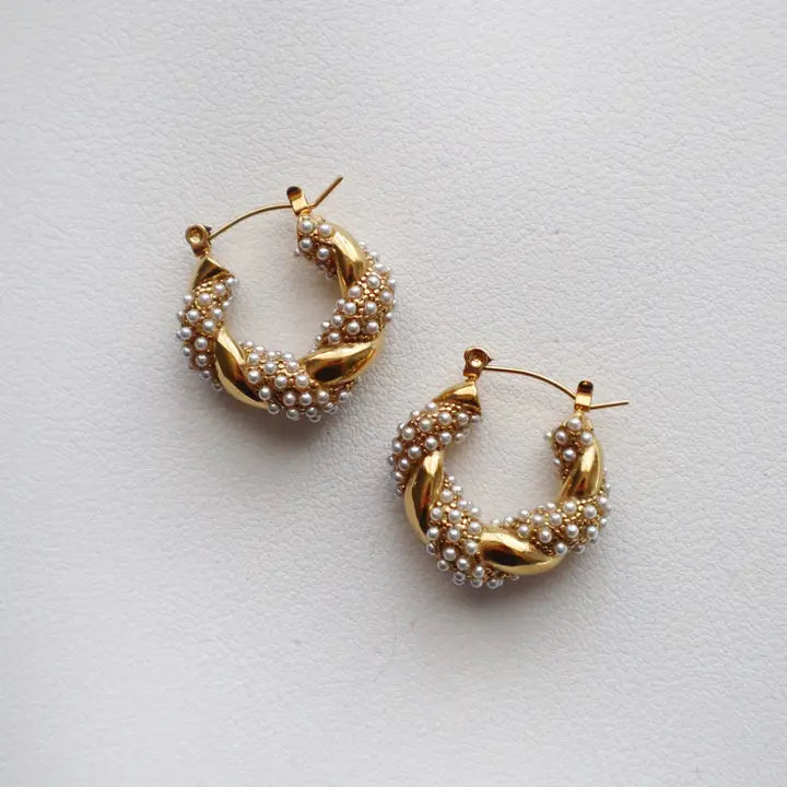 Nolita Hoops | Pearl Gold Twisted Hoops