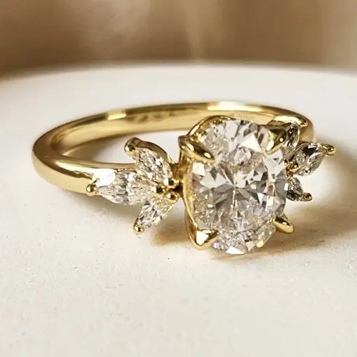 Floral Oval Cut Crystal Ring