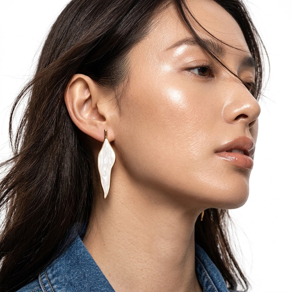 Tarnish-Free Stainless Steel Sculptural Wavy Leaf Statement Earrings