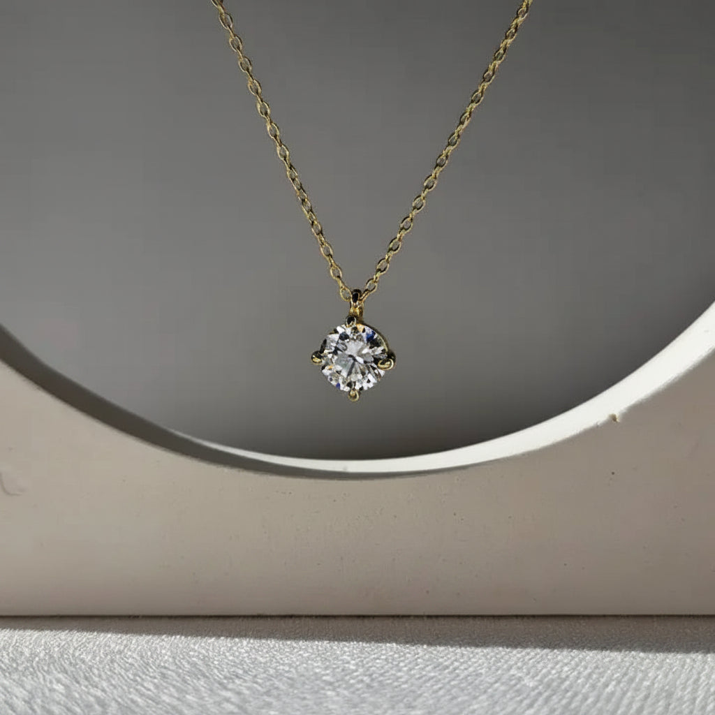 Solitaire Round Cut Crystal Pendant Necklace