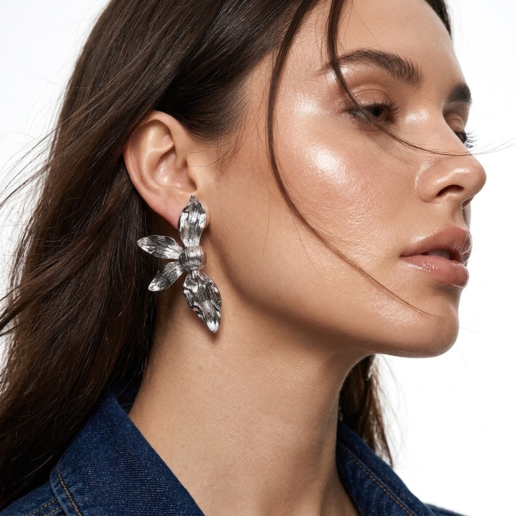 Chunky Abstract Three-Dimensional Flower Drop Earrings