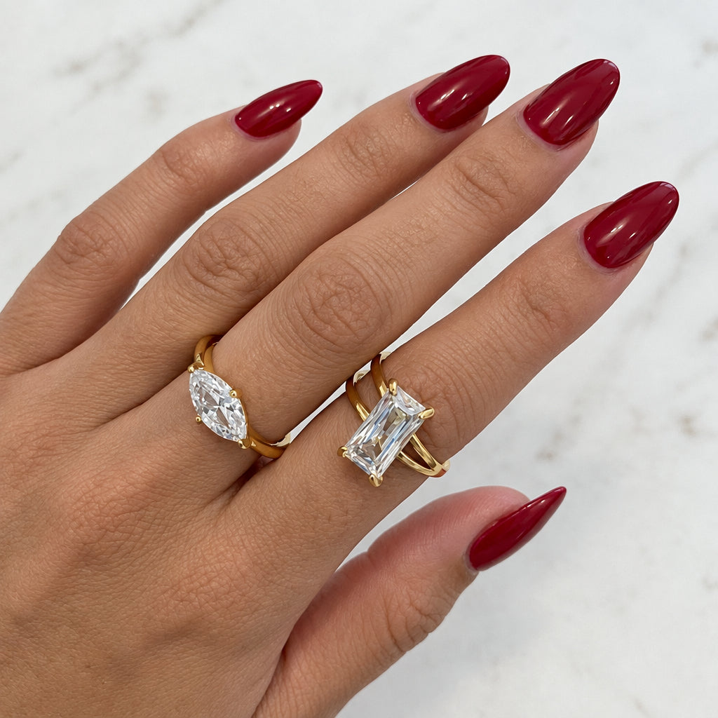The Astra 18K Gold Pear & Radiant Cut Zircon Ring