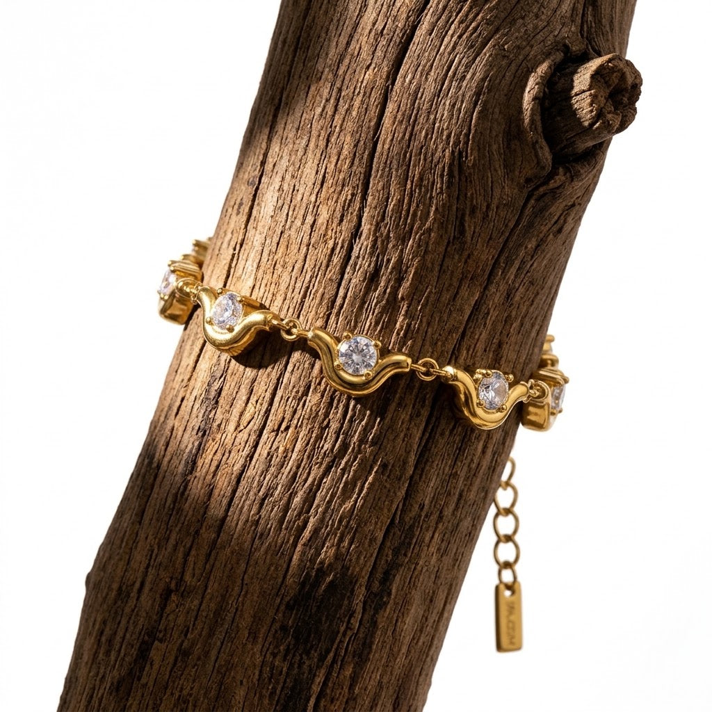 The Celine 18K Gold Geometric Zircon Chain Bracelet