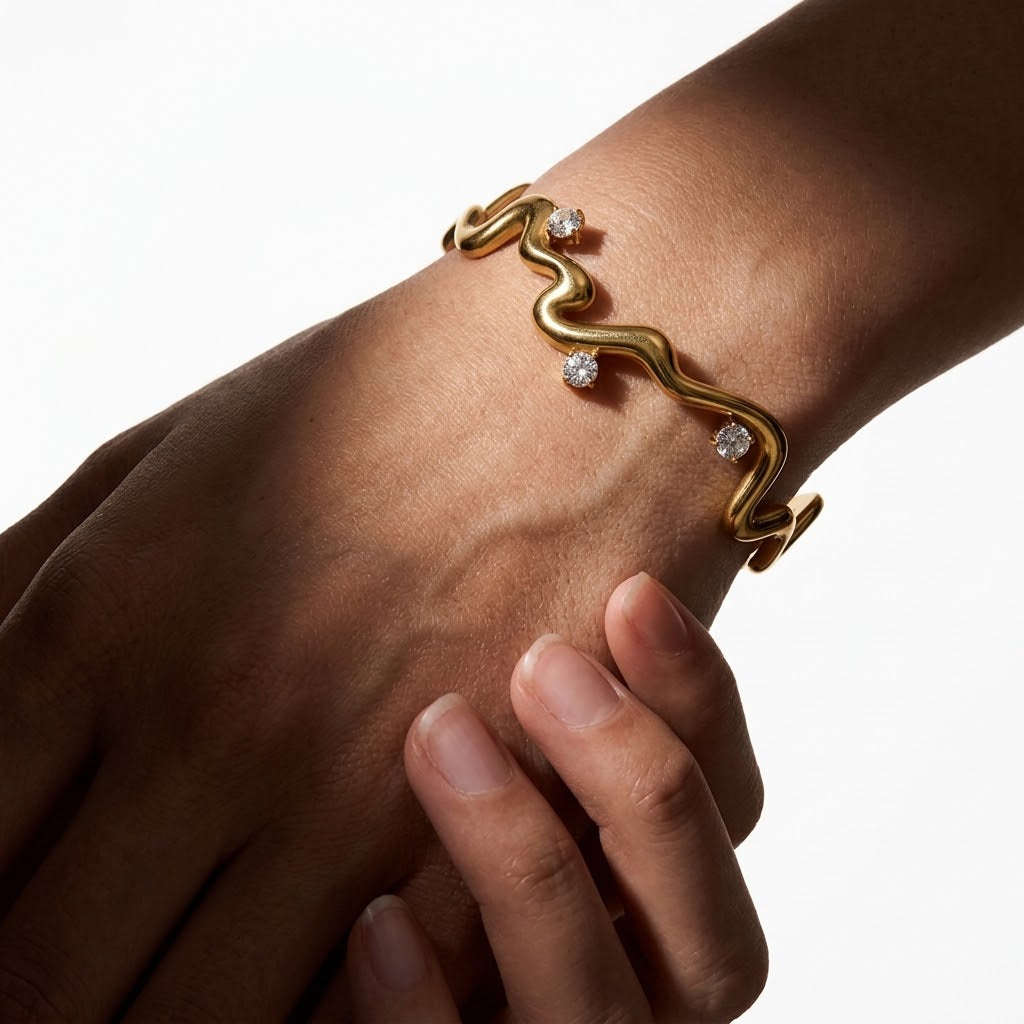The Riviera Abstract Undulating PVD Coated Statement Band