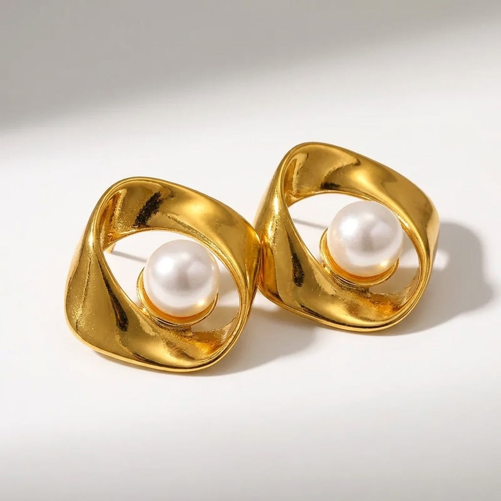 Stainless Steel Abstract Wave Two-Tone Earrings