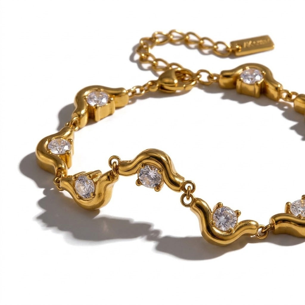 The Celine 18K Gold Geometric Zircon Chain Bracelet