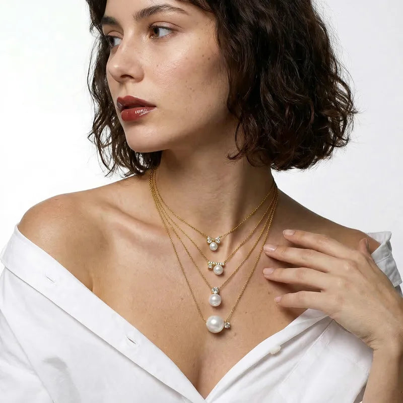 Dainty Bow Knot Stainless Steel Pearl Drop Pendant Choker
