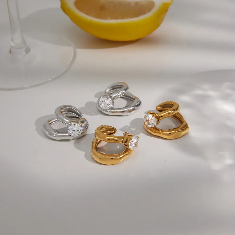 18K Gold Plated C-Shape Zircon Ear Cuff – Chunky Clip-On Earrings