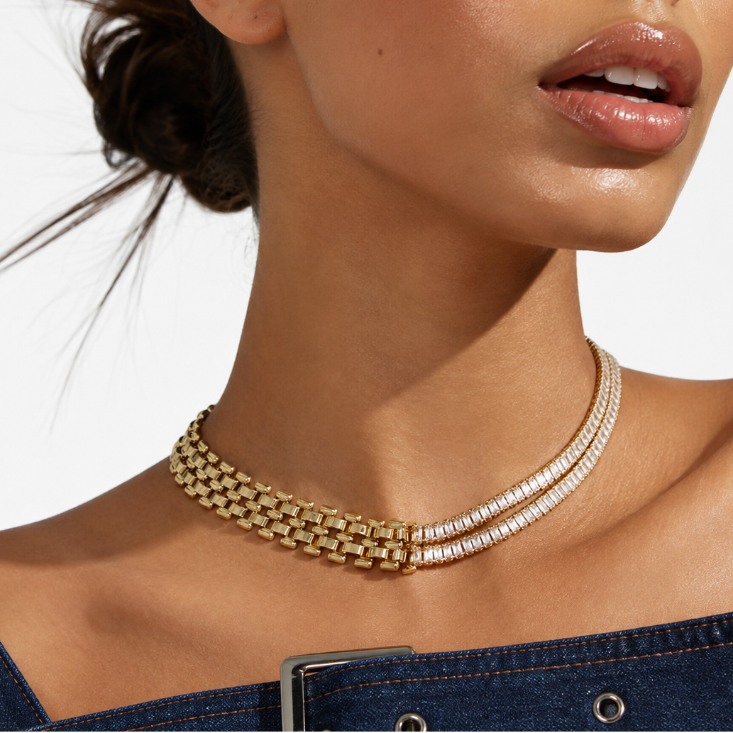 The Verse PVD Gold Stitching Statement Choker