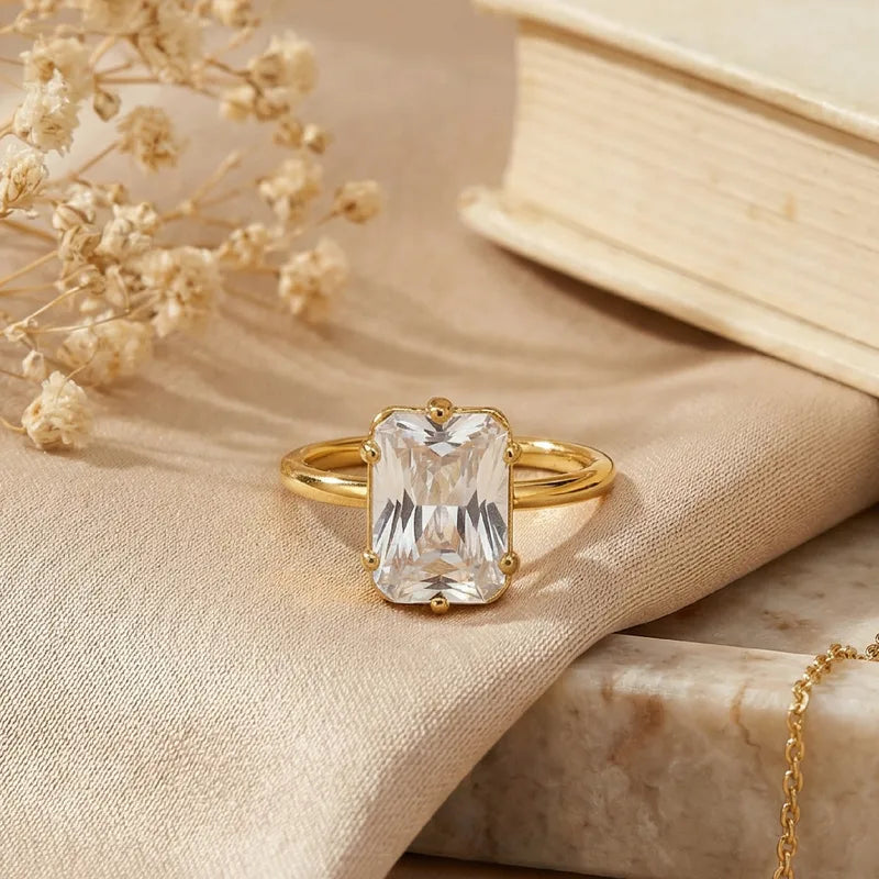 Tarnish-Free Stainless Steel Floating Dual-Crystal Open Bypass Ring