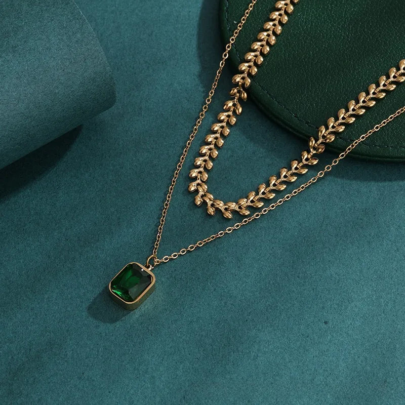 The Diana Layered Emerald Square Gem Necklace